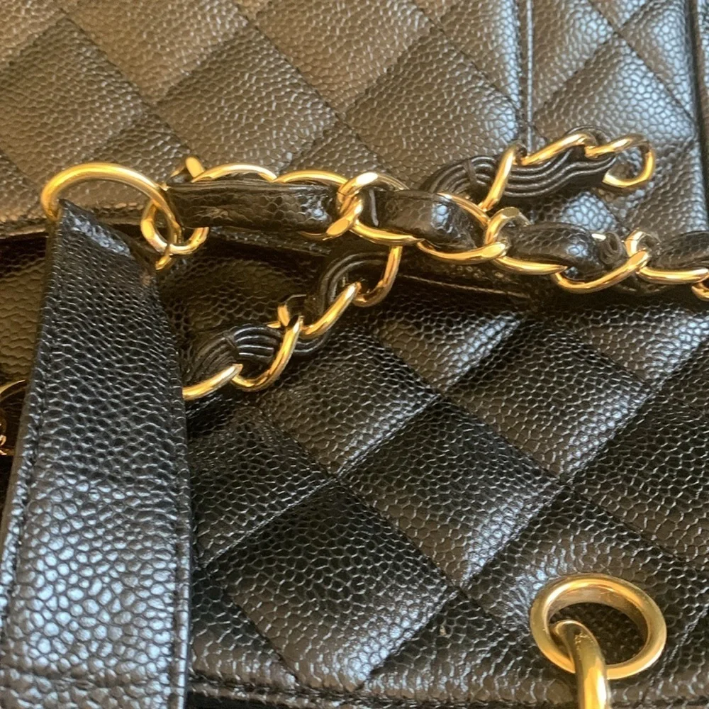 Chanel Petite Caviar tote black gold authentic “ needs strap rings “